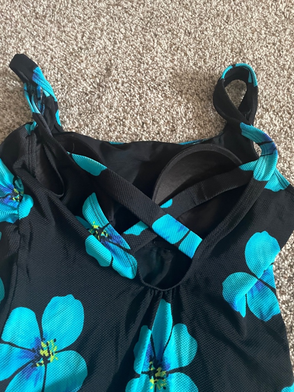 Women's Blue Floral One-Piece Swimsuit - Classic Fit - Picture 4 of 10